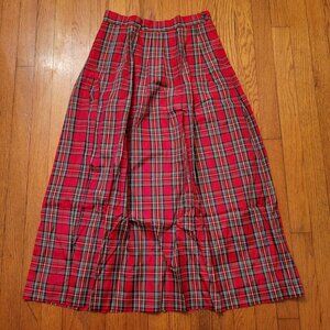Preston York 10 Tartan Plaid A Line Pleated Skirt Red USA Tafetta Vintage